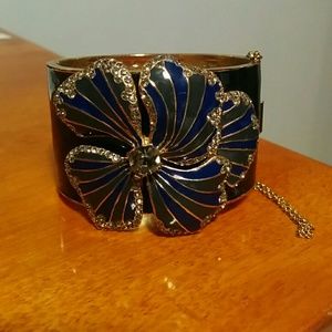 J Crew Cuff Bracelet Black Blue Flower